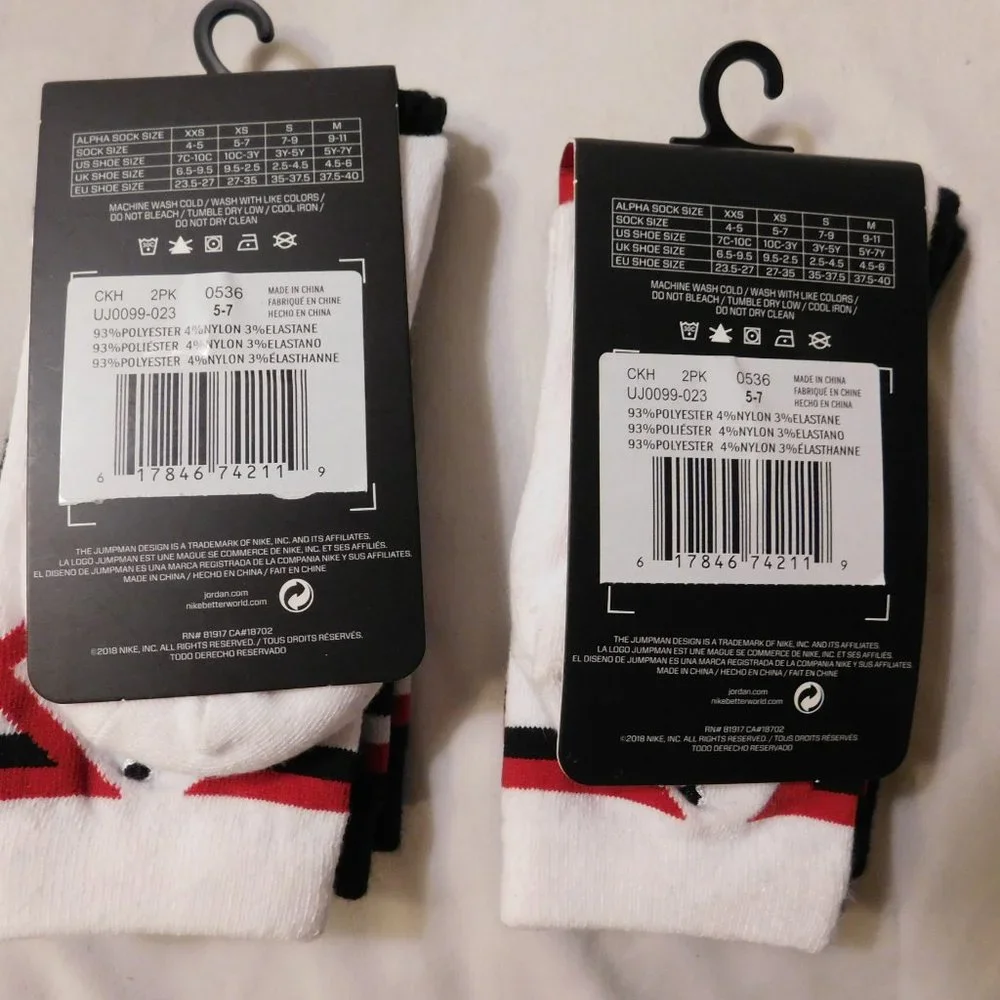 Jordan Boys Logo Crew Socks 2 Packs Size 10C-3Y